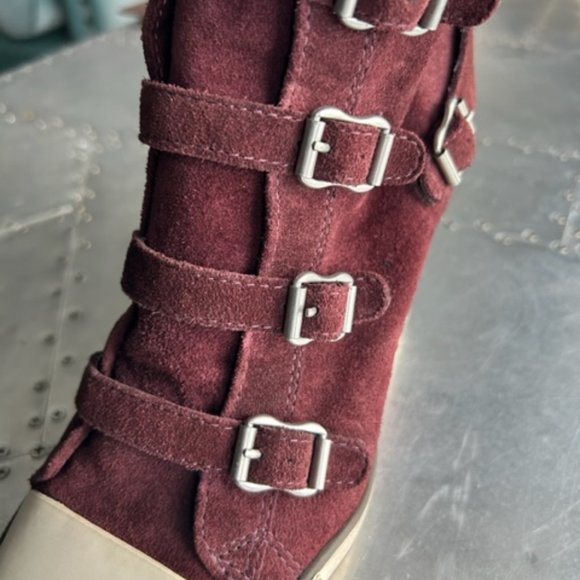 ASH Burgundy Suede Wedge Sneakers Size 8 1/2 - Picture 5 of 8